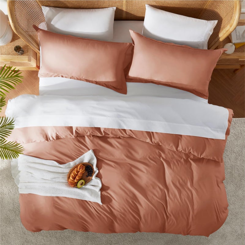 Nestl Rust California King Duvet Cover Sets - Soft Double Brushed Cal King Duvet Cover, 3 Piece, with Button Closure, 1 Duvet Cover 104x98 inches and 2 Pillow Shams - Image 5